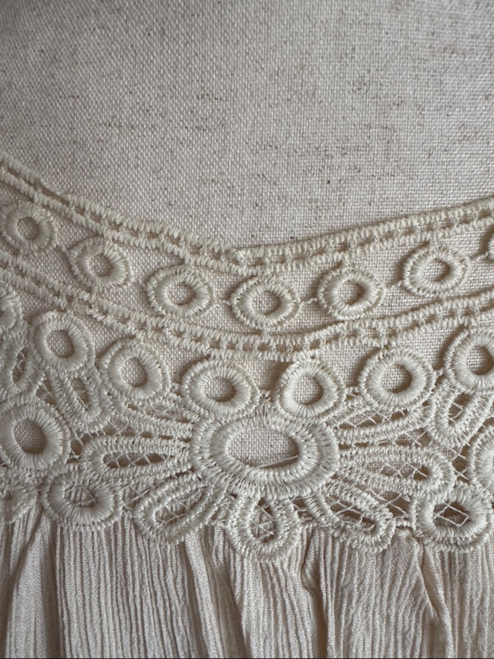 Sundance Cream Crochet Yoke Smocked Midi Dress - Picture 5 of 6